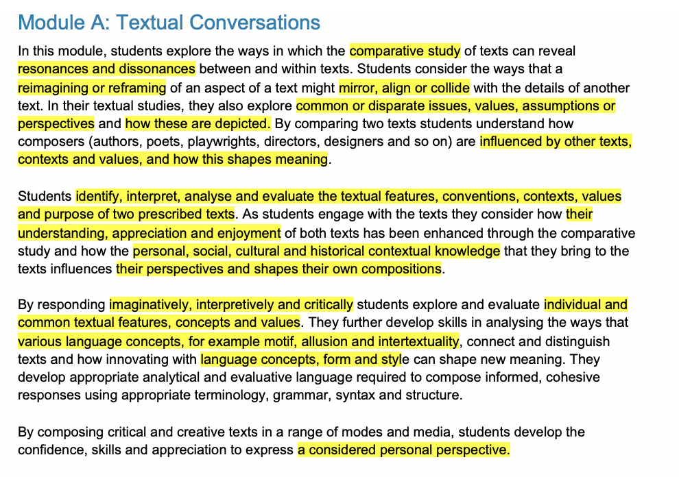 HSC English Advanced Module A Textual Conversations - Info