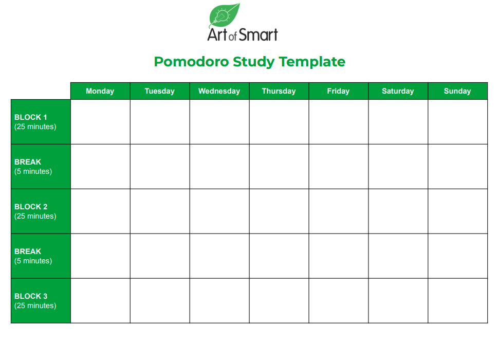 Pomodoro Study Template Preview - School Holidays Study