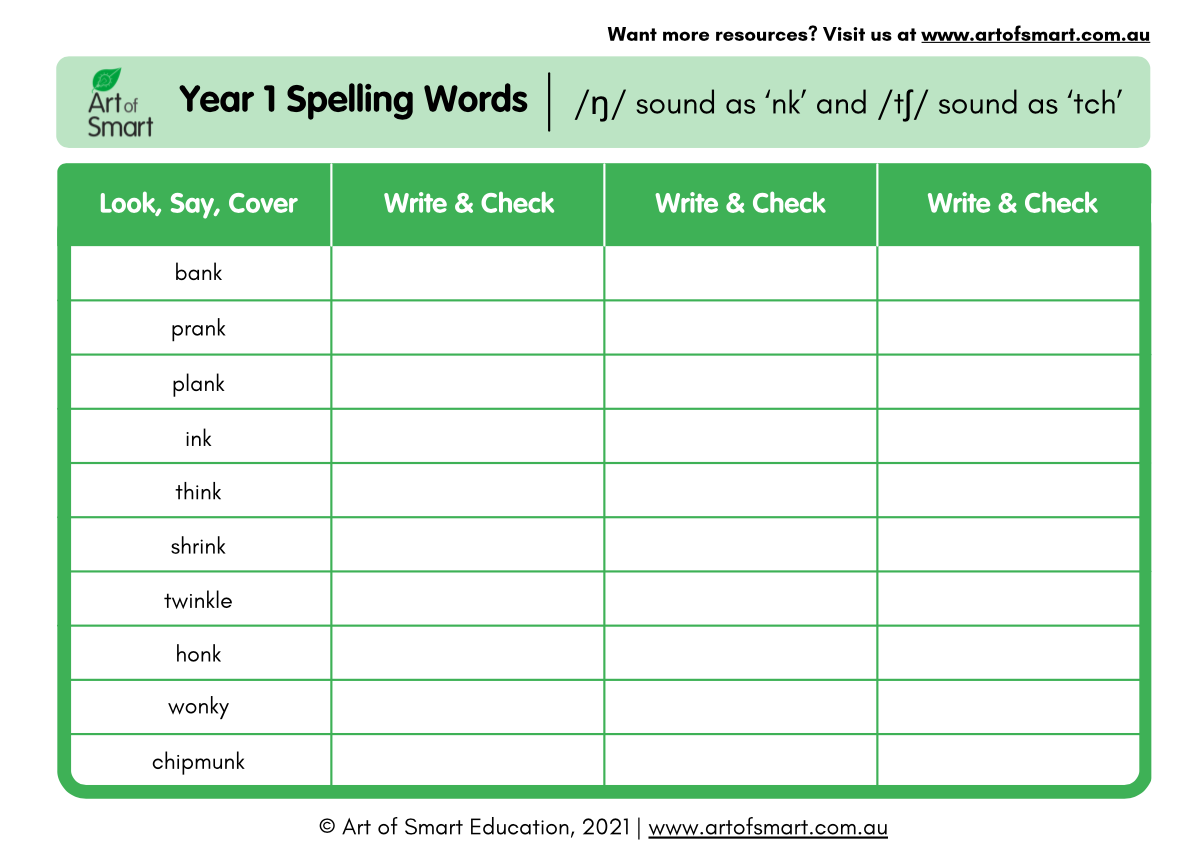 Year 1 Spelling Words Australia - Preview
