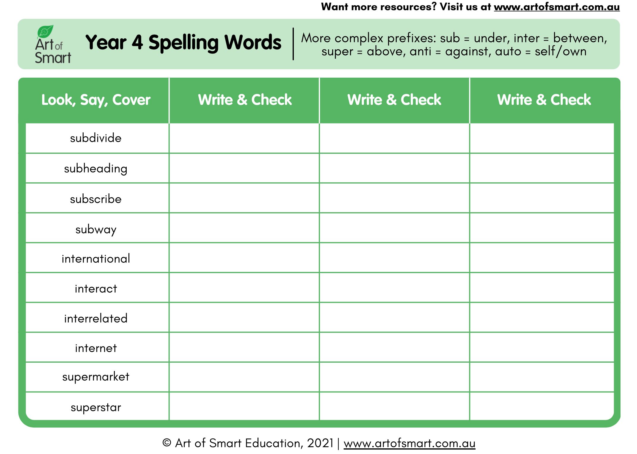 Year 4 Spelling Words Australia - Preview