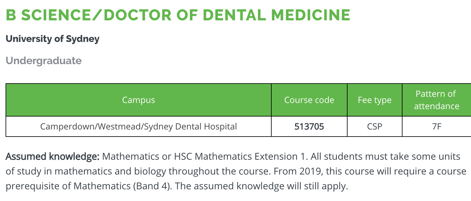 HSC Subjects - Dentistry Requirements