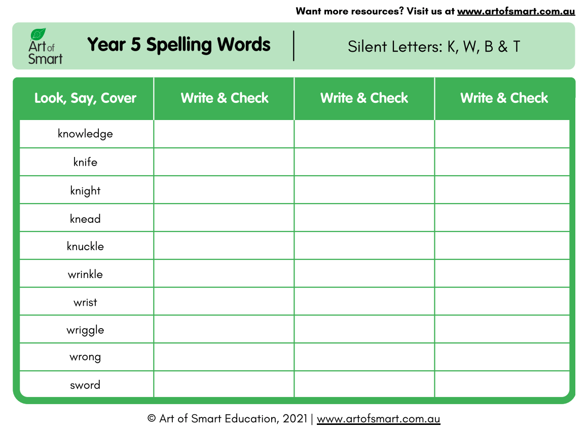 Year 5 Spelling Words Australia - Preview