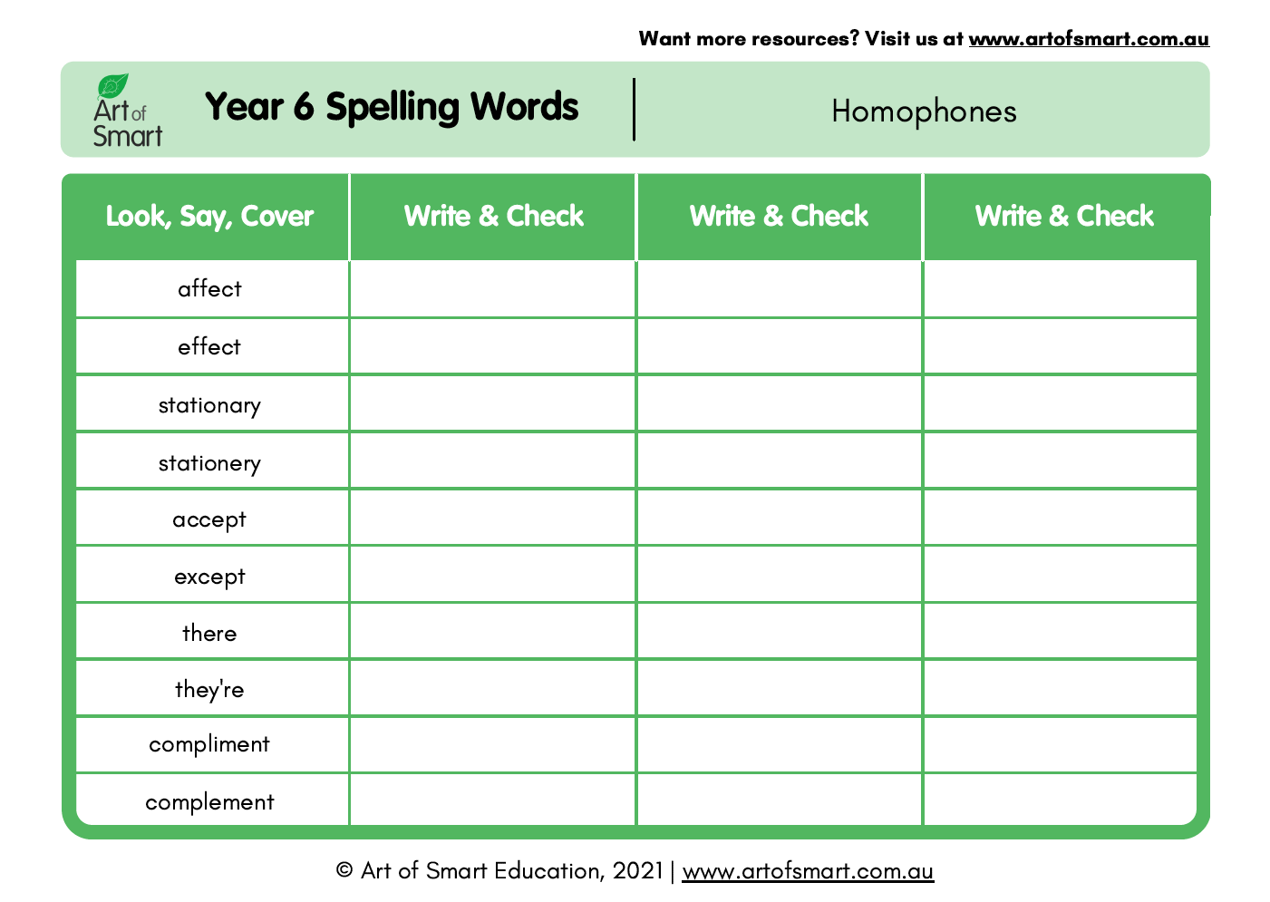 Year 6 Spelling Words Australia - Preview