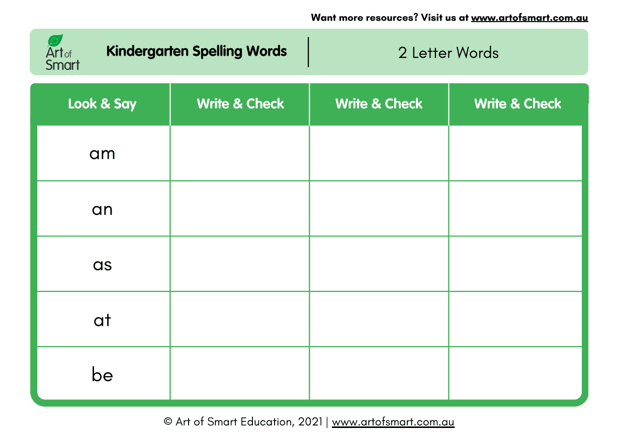 Kindergarten Spelling Words Worksheets - Sample