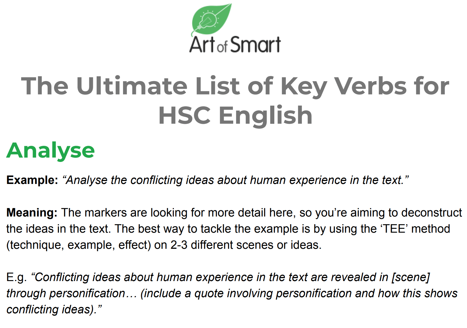 Key Verbs for HSC English Preview