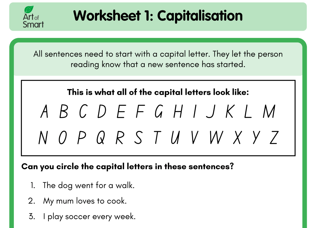 Kindergarten Punctuation Worksheet preview - Capital Letters