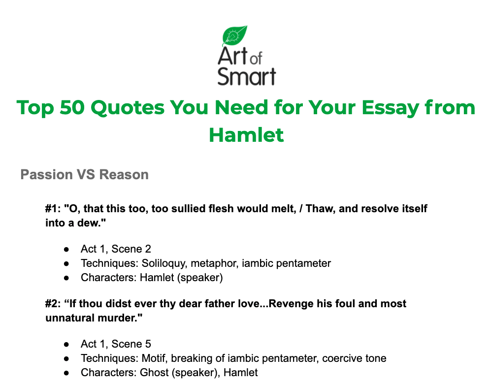 hamlet quotes for essays