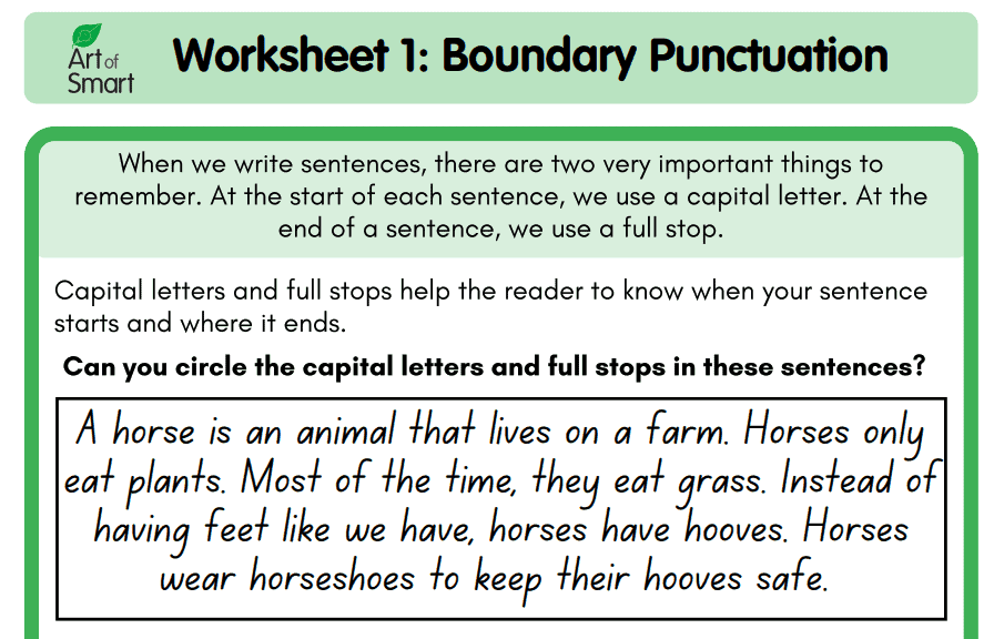Year 1 Punctuation Worksheets and Activities - Preview