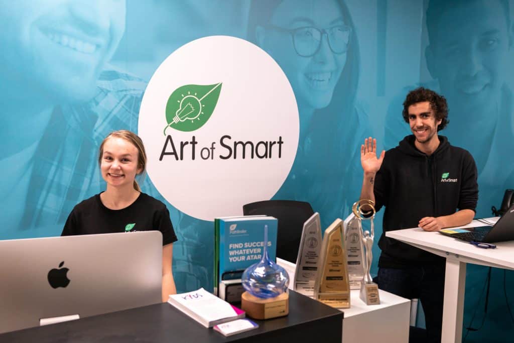 Two art of smart team members at Hornsby Campus reception