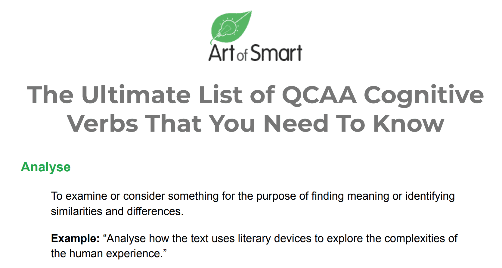 QCAA Cognitive Verbs PDF Preview
