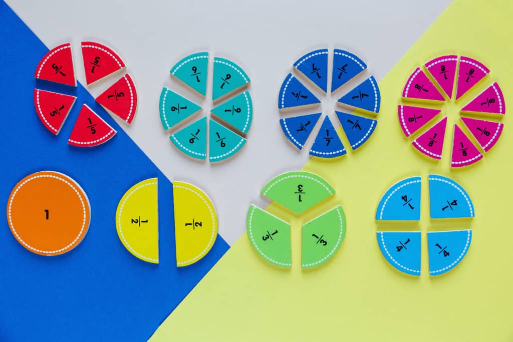 colourful math fractions on the bright backgrounds