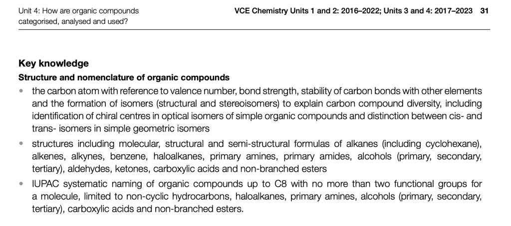 VCE Chemistry Study Design