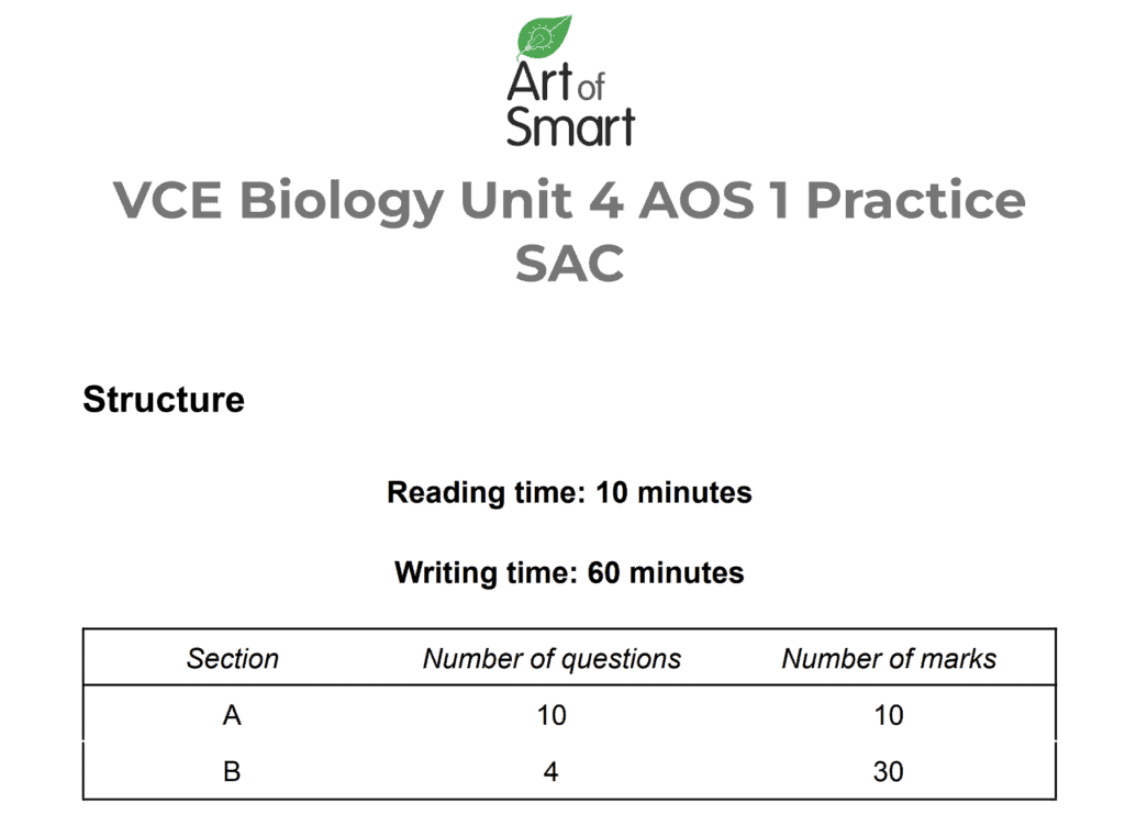 VCE Biology Unit 4 AOS 1 Practice SAC Excerpt