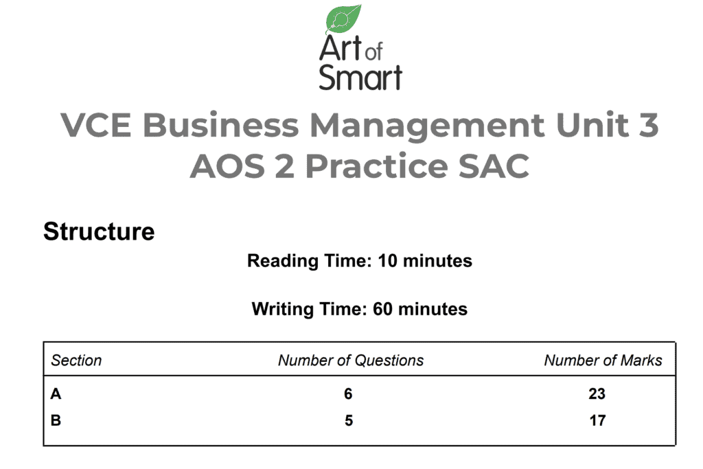 VCE Business Management Unit 3 AOS 2 Practice SAC Excerpt