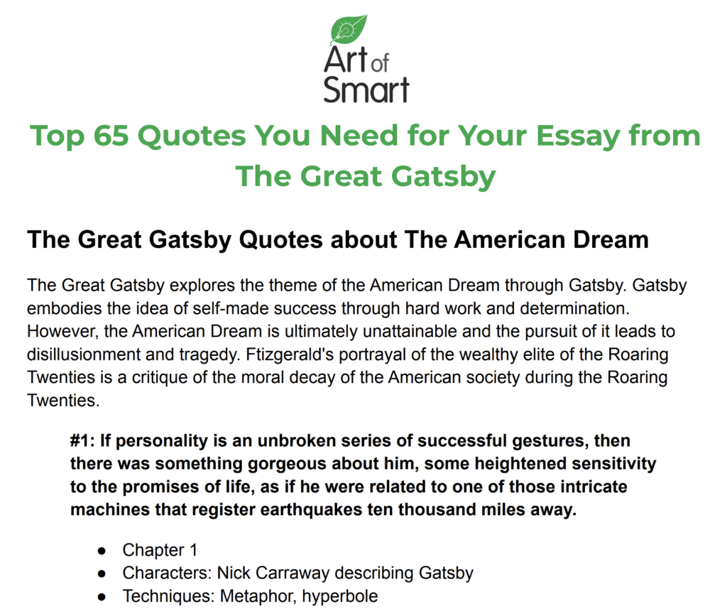 The Great Gatsby Quotes Downloadable Preview