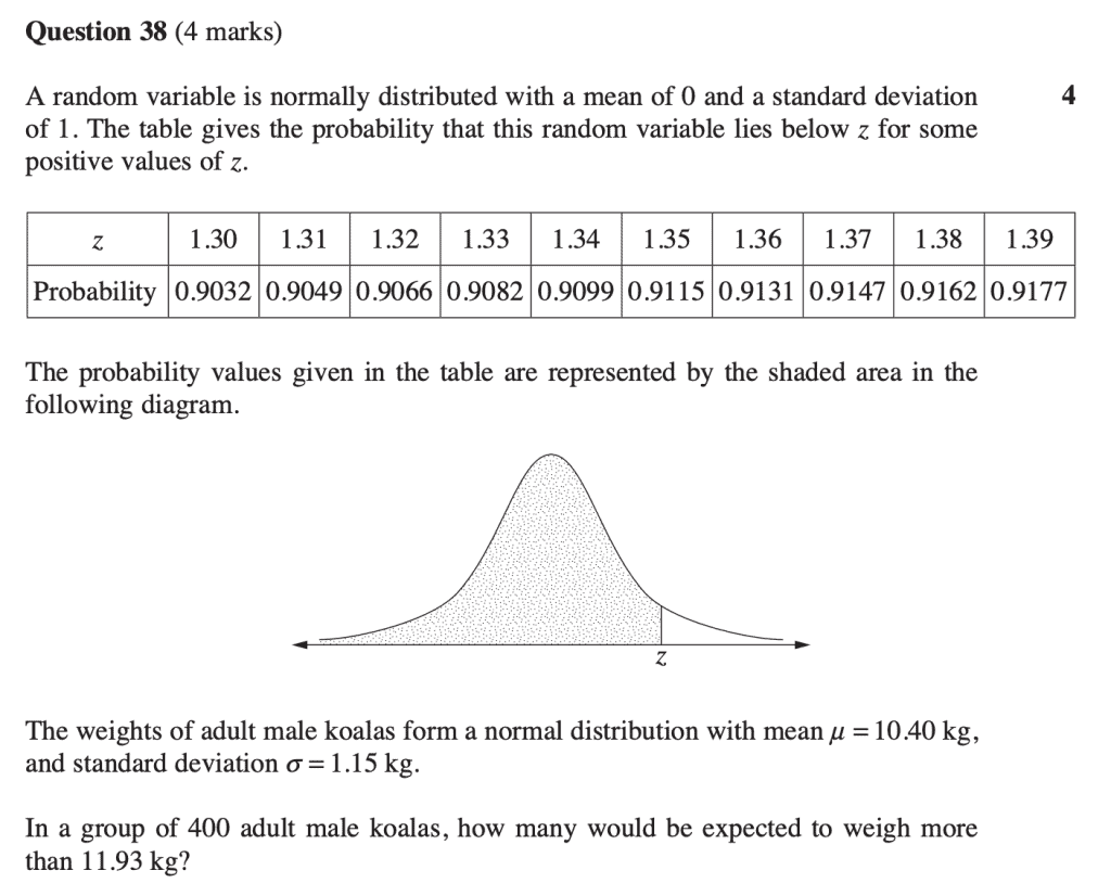 Normal Distribution HSC Maths Exam Question